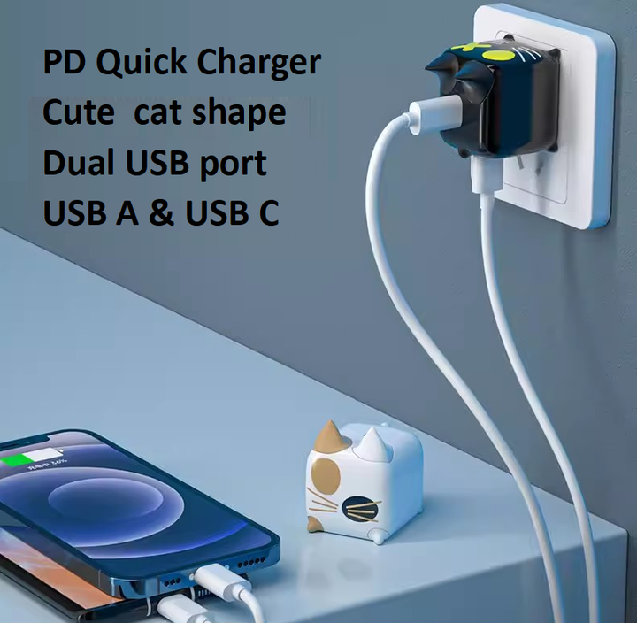 45W Dual USB Portable power charger travel battery pack AC wall charger cat shape Heloideo