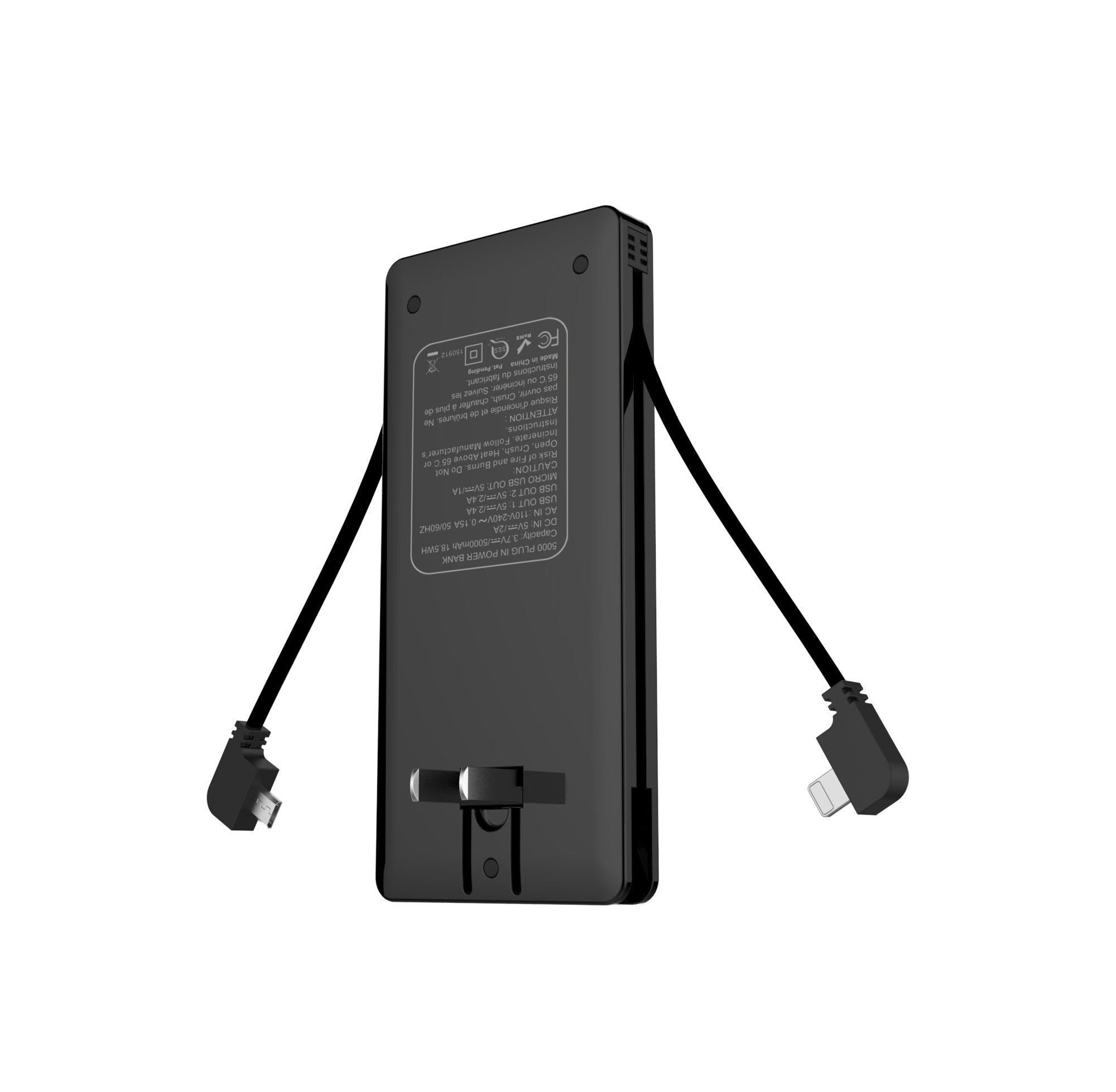 Portable Powerbank Charger With Built In AC , Lightning Cable – Heloideo