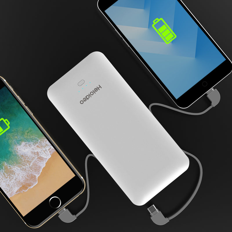 10000mAh Heloideo Slim Portable Charger Compact Power Bank External Battery Pack Charger with Cable Built-in Micro Type-c Three Kinds cable 10000mah for Mobile Phone 📱PB147 ( NO AC outlet) Heloideo