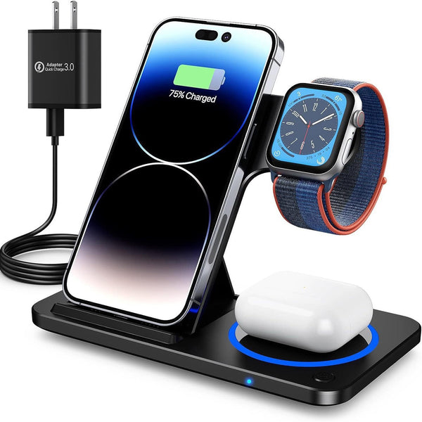 3-in-1 foldable wireless charger for iphone，Air pods， i-watch Heloideo