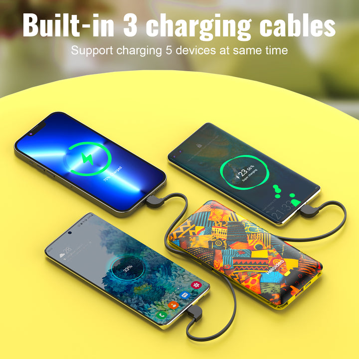 colorful 10000mah 20W AC plug Power Bank with cables Heloideo PB180 Heloideo