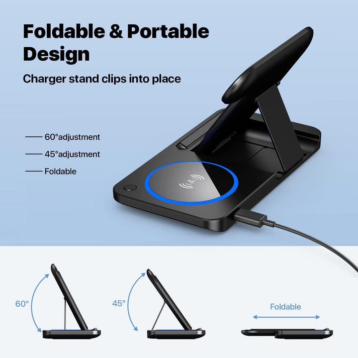 3-in-1 foldable wireless charger for iphone，Air pods， i-watch Heloideo