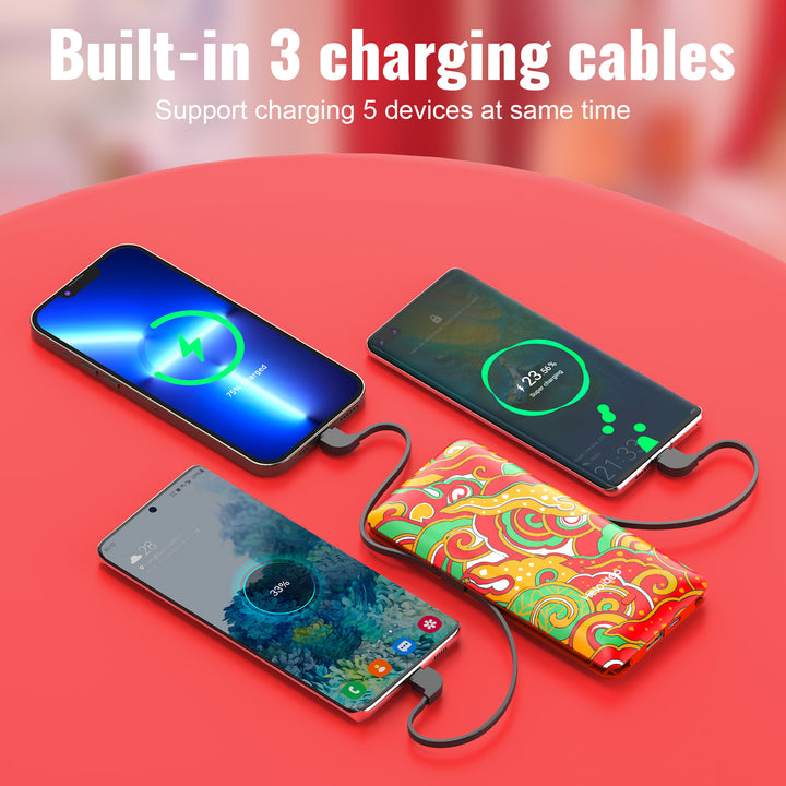 20W charger 10000mah Ultra-Slim AC plug Power Bank Charger built-in Lightning cable Micro Cable Type-c cable for iphone android phone Heloideo PB180 Heloideo