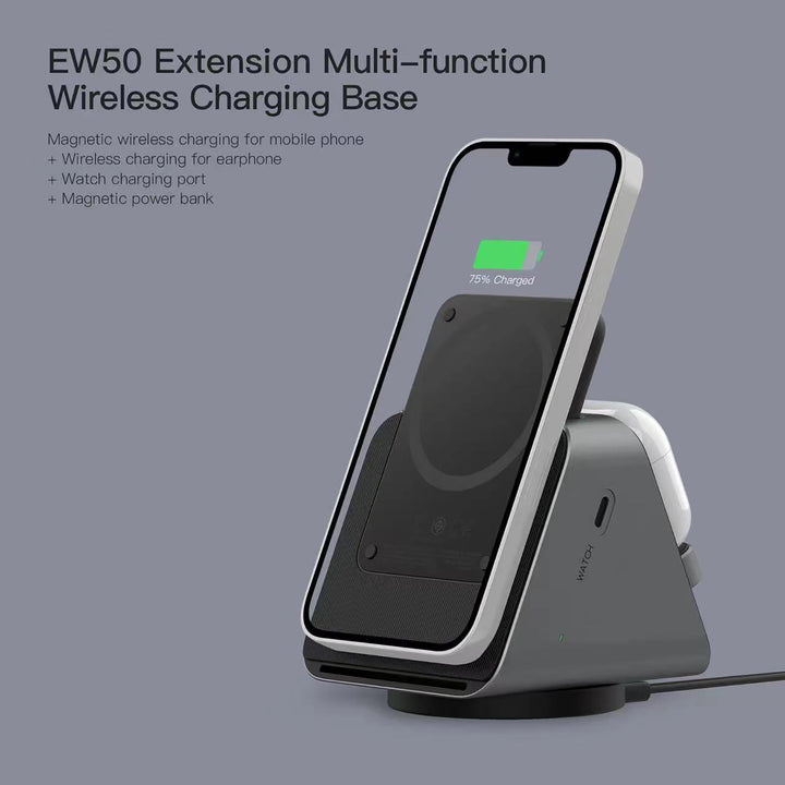 Multi functional three in one magnetic wireless charger for desktop watches, earphones, mobile phones Heloideo