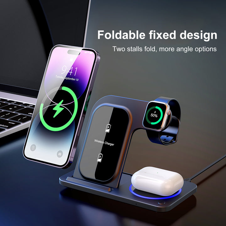 3-in-1 foldable wireless charger for iphone，Air pods， i-watch Heloideo