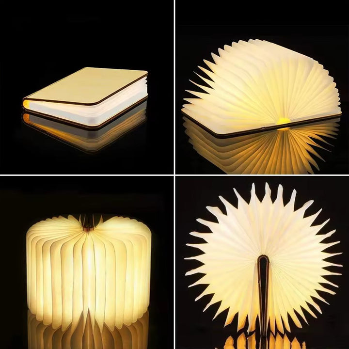 Creative Gift Folding Book Light Wooden Magnetic Bluetooth Speaker Night Light LED Heloideo