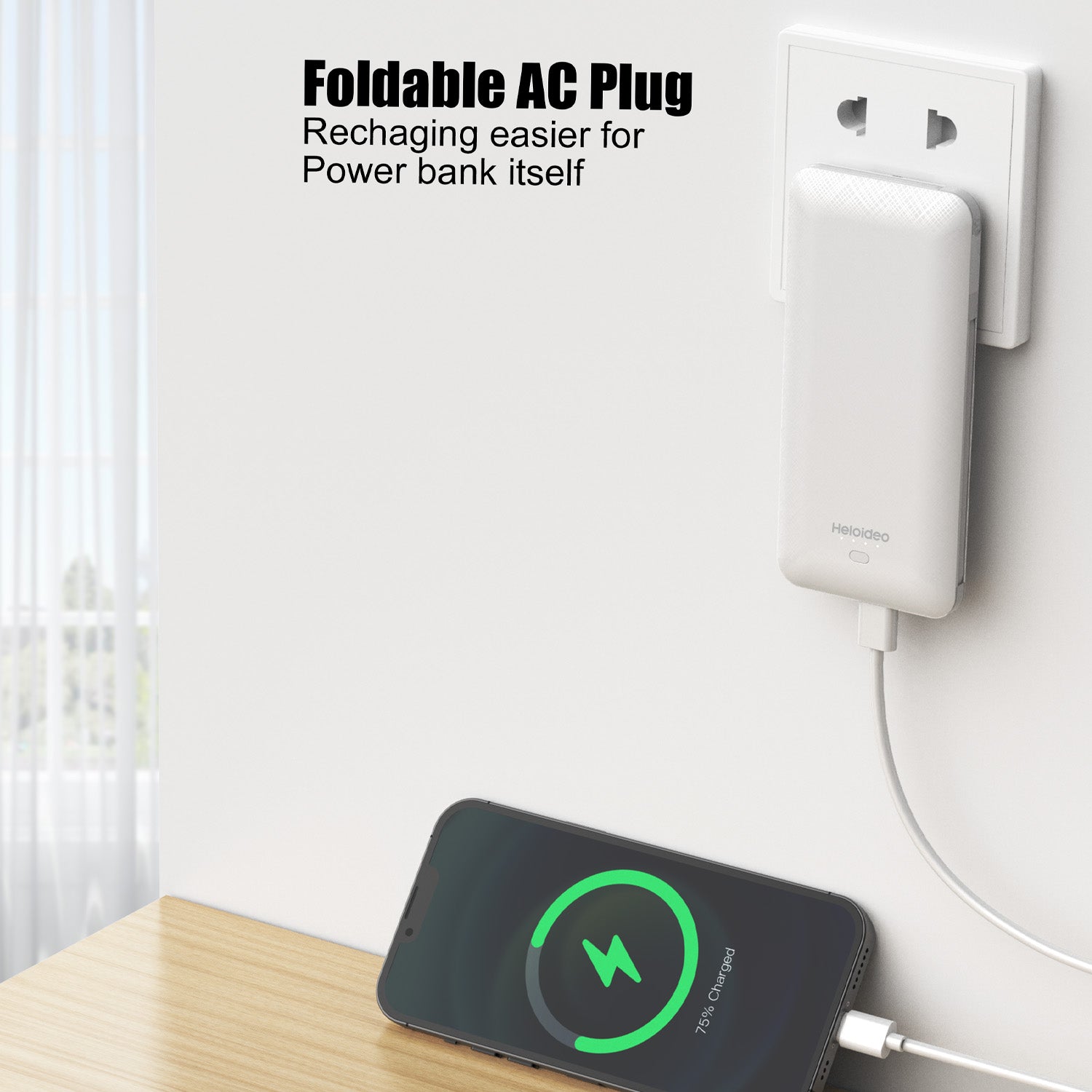 ETL 10000mAh AC plug Portable Power Bank built-in Lightning cable 3 ...