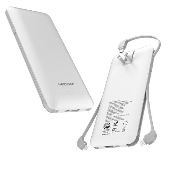 Portable  charger 10000mAh PowerBank with Cables for Samsung, iPhone etc. Heloideo