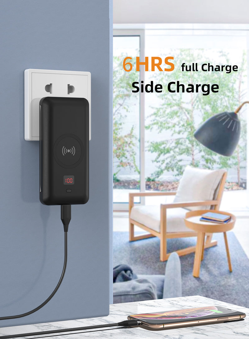 Wireless Factory Six in One AC plug fast Charger Power Bank 10,000 mAH PD18W 5.1A quick charger support  PD 3.0, QC 3.0,Heloideo PB163ACW-B Heloideo