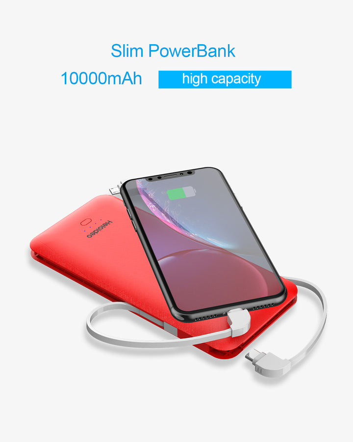 Heloideo ultra slim dual USB ports power bank 10000mah USB C Power Bank ETL Charger With  AC wall charger 3 Charging cable 4 output  for iPhone  #PB147AC Heloideo