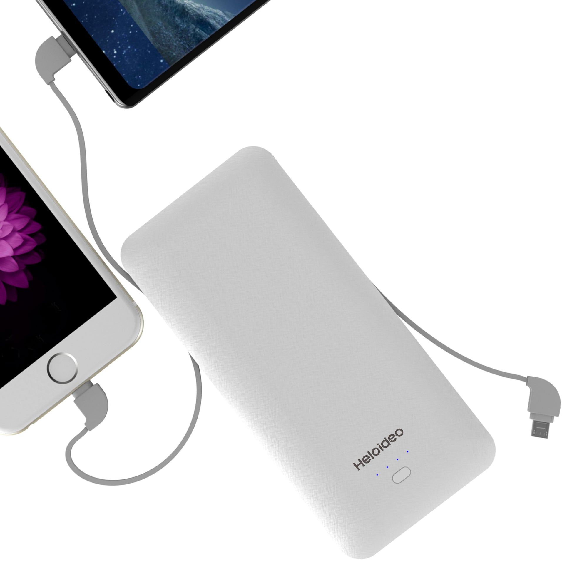 10000mAh Heloideo Slim Portable Charger Compact Power Bank External Battery Pack Charger with Cable Built-in Micro Type-c Three Kinds cable 10000mah for Mobile Phone 📱PB147 ( NO AC outlet） Heloideo