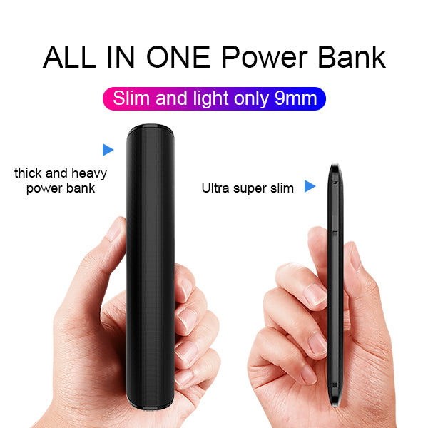 OEM customized words portable charger 10000mAh best power bank with ac plug built-in iphone charger cable Micro Cable Type-c cable for iPhone Android Heloideo PB147AC Heloideo